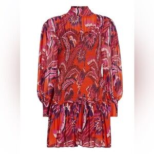 Farm Rio Chevron Forest Smocked Minidress - Orange